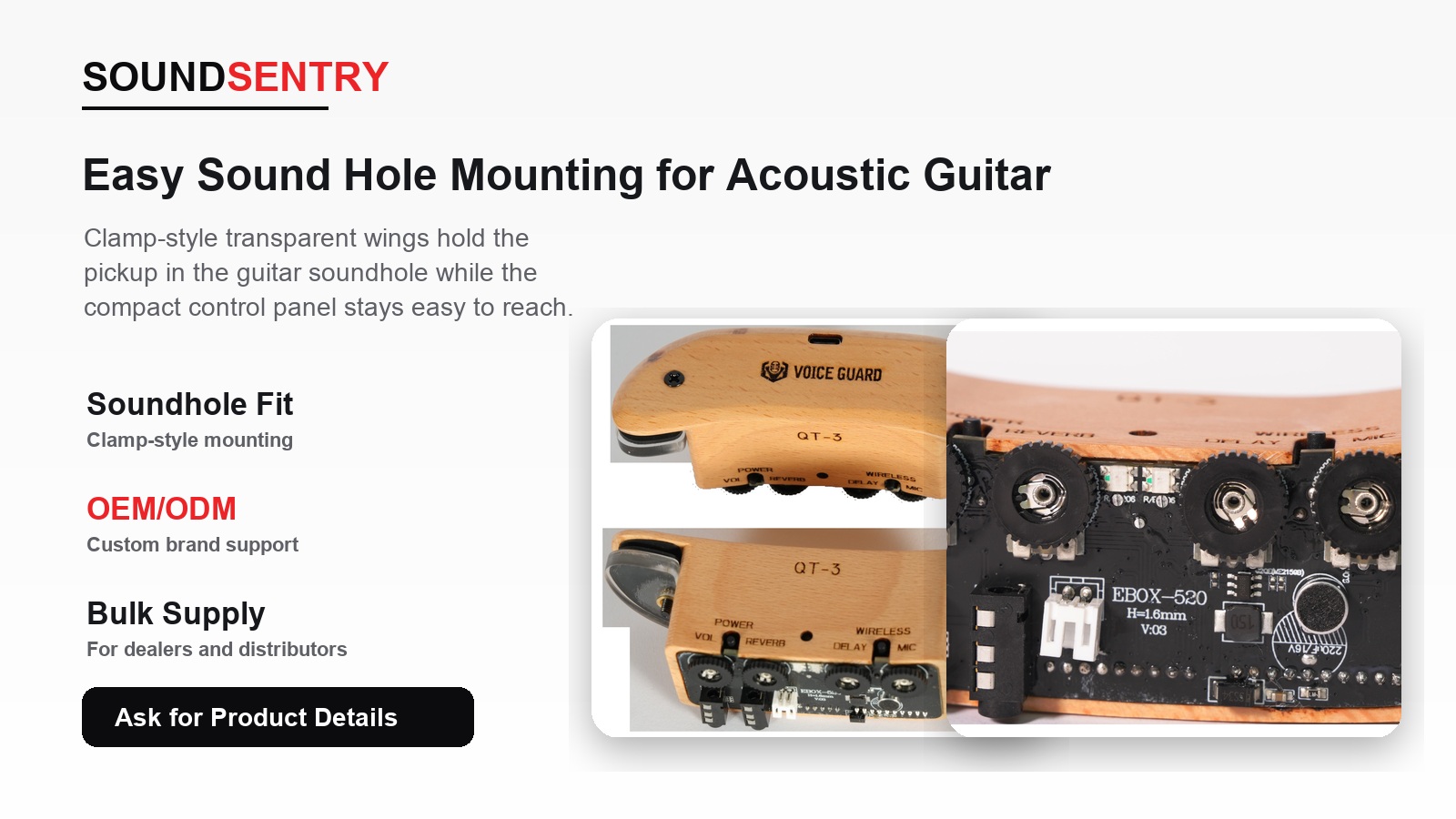 QT-3 sound-hole pickup mounting components for OEM product evaluation