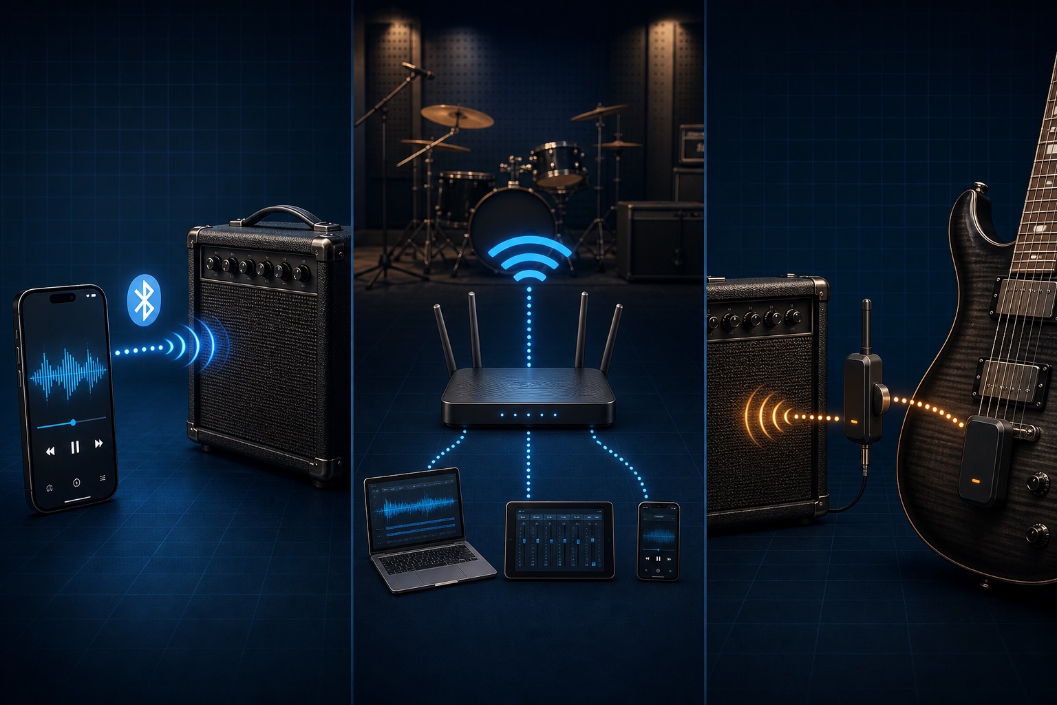 Bluetooth, WiFi and dedicated wireless architectures for guitar products