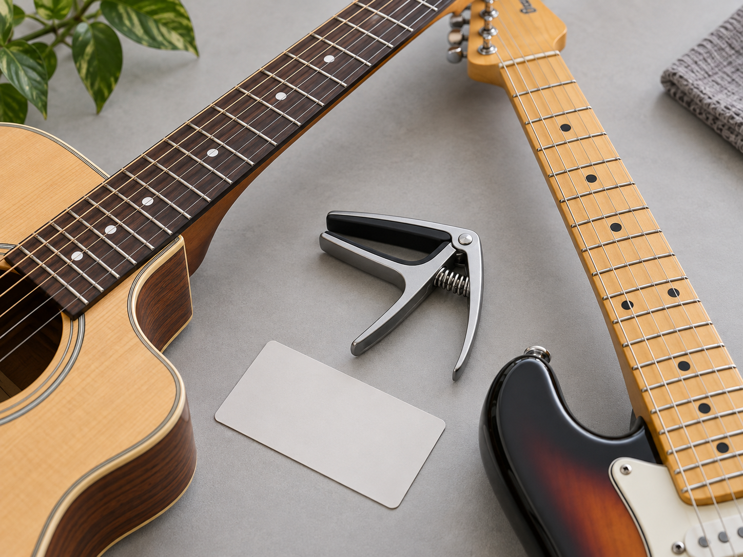 Illustrative capo compatibility comparison for acoustic and electric guitars