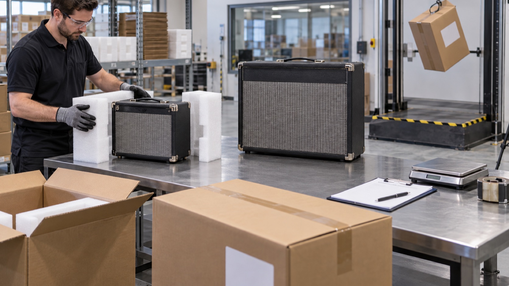 Compact and larger guitar combo amplifiers undergoing packaging and distribution review