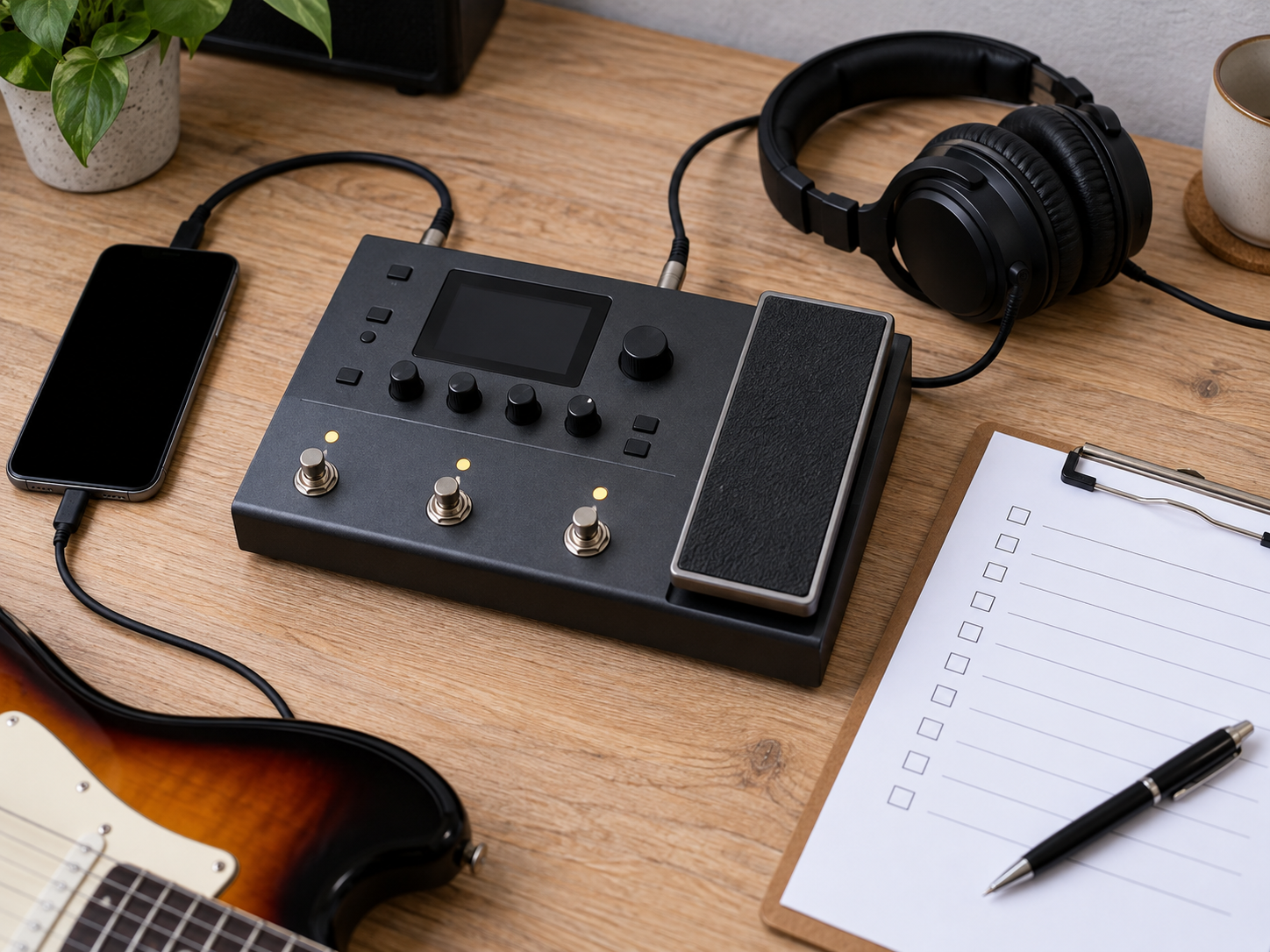 Illustrative multi-effects pedal sample evaluation setup