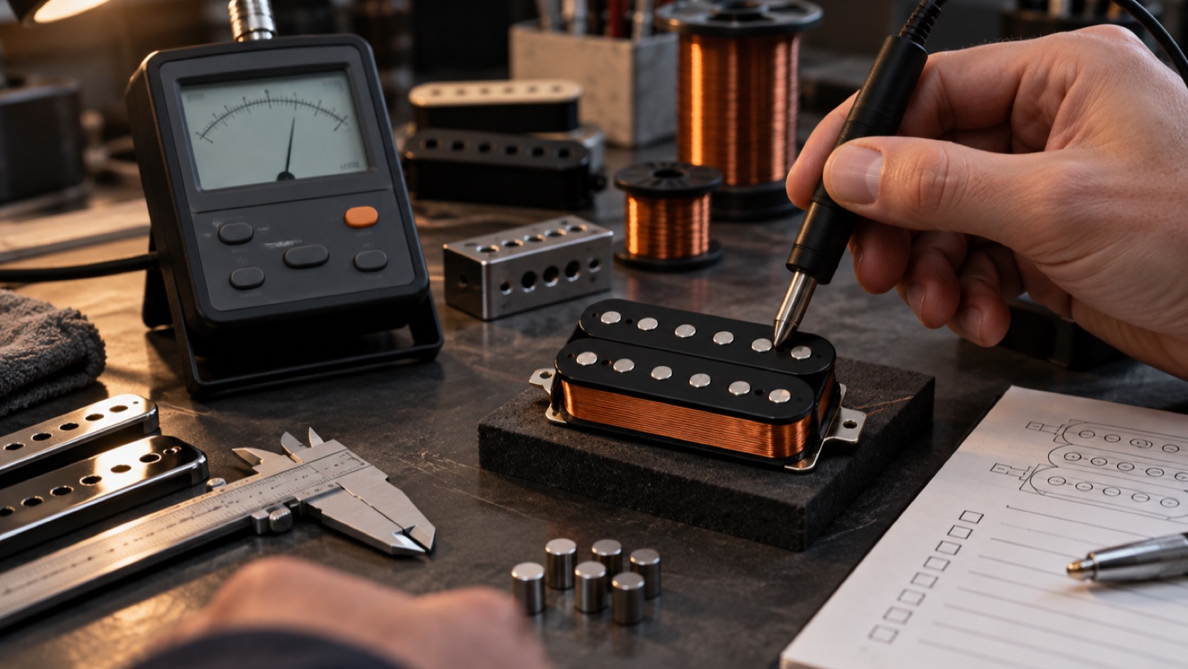 Pickup magnet and pole-piece inspection with controlled measurement equipment