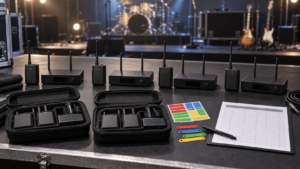 Wireless guitar systems arranged for multi-unit sample testing